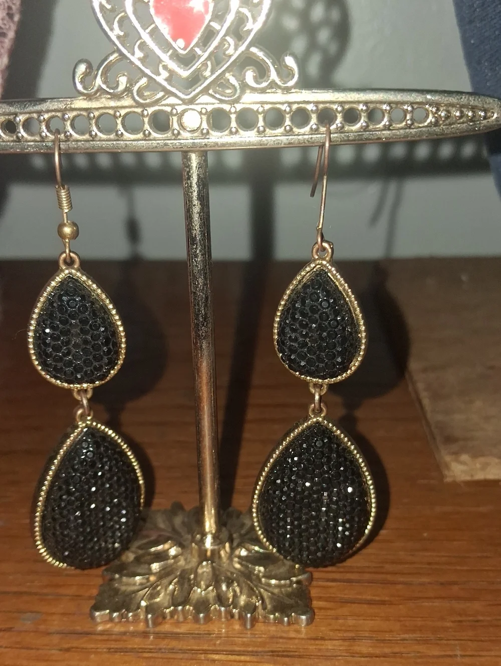 Gold Chain Black Druzy Necklace and Earring Set